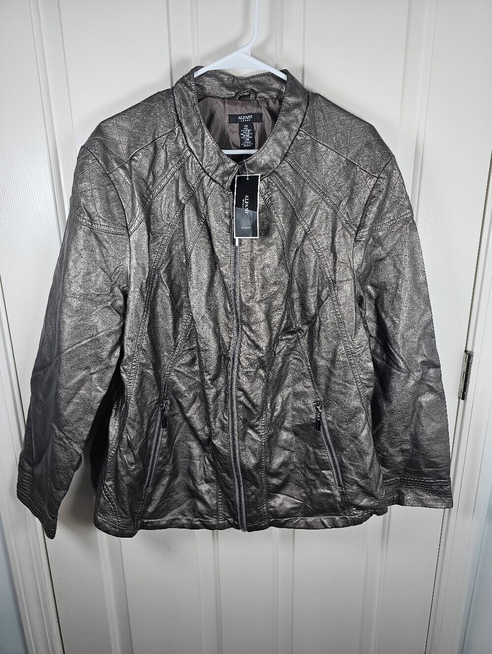 Alfani NWT Metallic Silver Pleather Jacket Size 3X